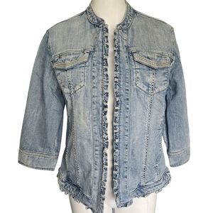 Chico's‎ Platinum Women Size 1 (Medium) Denim Jean Jacket Studded 3/4 Sleeve